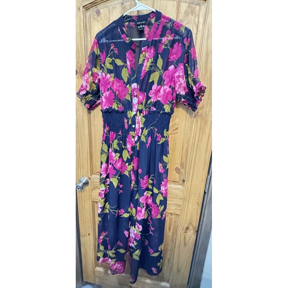 Kate and Lily Women's Blue Pink‎ & Green Floral Flowy Wrap Maxi Dress Size 12